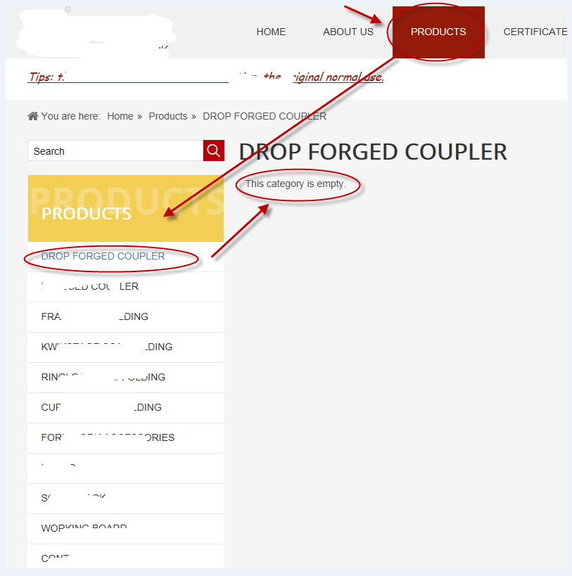 產品分類頁面上顯示無產品
