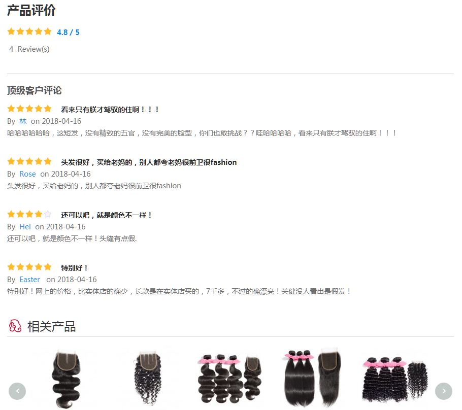 產品詳情頁面評價